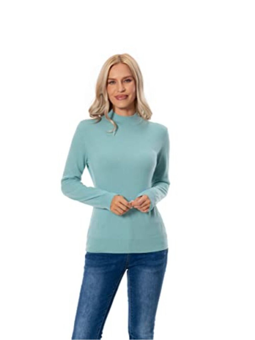 100% Pure Cashmere Long Sleeve Pullover Mock Neck Sweater